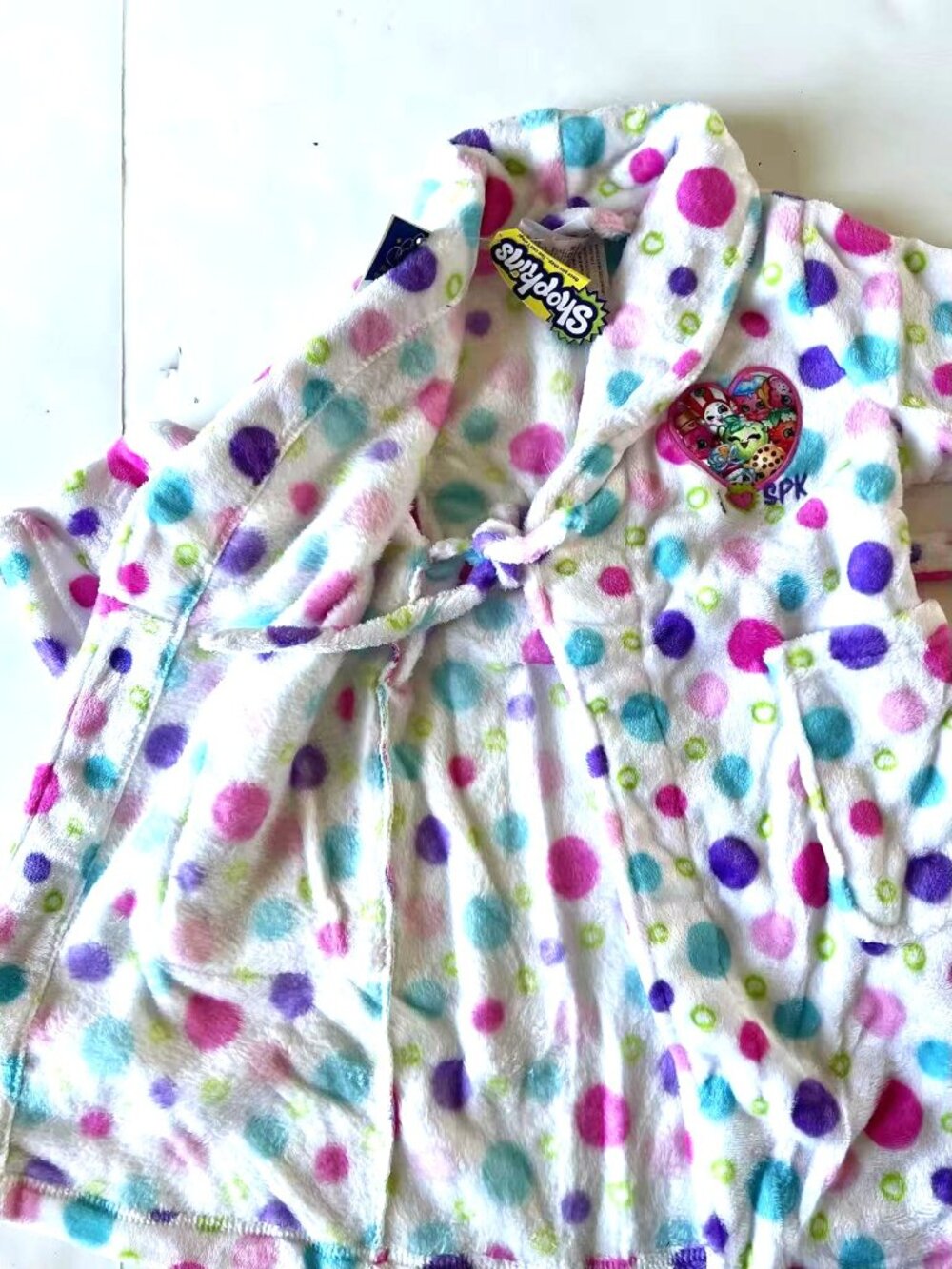 Shopkins Polka Dots Fleece Bath Robe Girls Size XS Size 4 - Picture 3 of 4